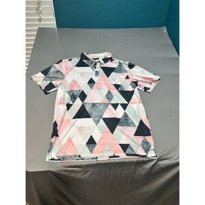 Yatta Golf Polo Shirt Mens 2XL Pink Geometric Print Performance Shapes